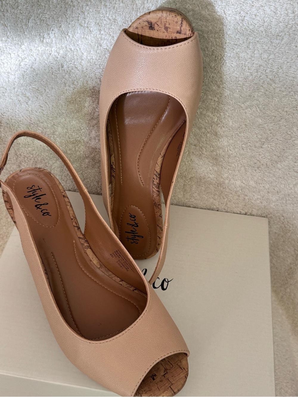 Style & Co. Beige Slingback Cork Wedge Sandal Size 6M